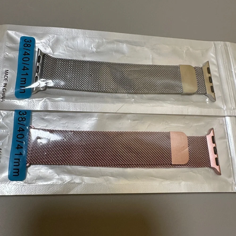 Silver and Pink Mesh Apple Watch Bands